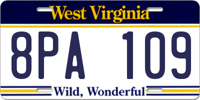WV license plate 8PA109