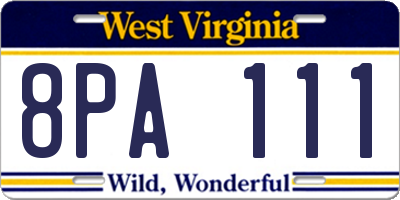 WV license plate 8PA111