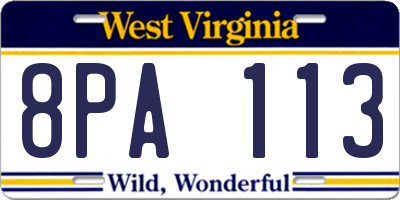 WV license plate 8PA113