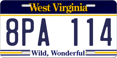 WV license plate 8PA114