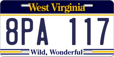 WV license plate 8PA117