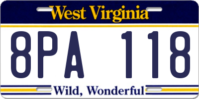 WV license plate 8PA118