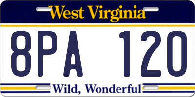 WV license plate 8PA120