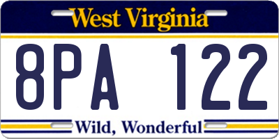 WV license plate 8PA122