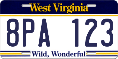 WV license plate 8PA123