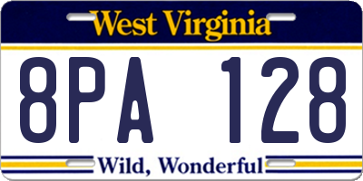 WV license plate 8PA128