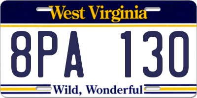 WV license plate 8PA130