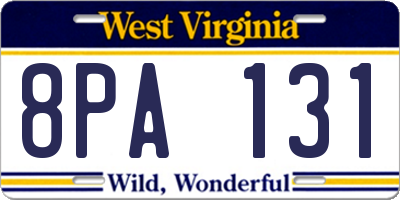 WV license plate 8PA131