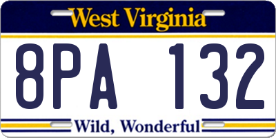 WV license plate 8PA132