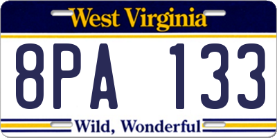 WV license plate 8PA133