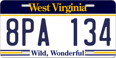 WV license plate 8PA134
