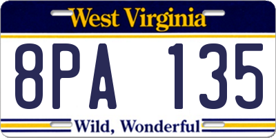 WV license plate 8PA135