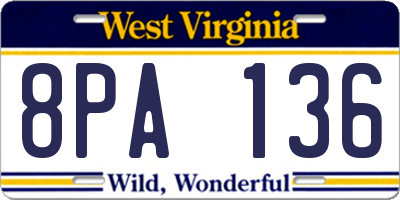 WV license plate 8PA136