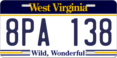 WV license plate 8PA138