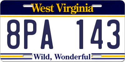WV license plate 8PA143