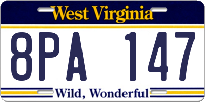 WV license plate 8PA147