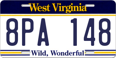 WV license plate 8PA148