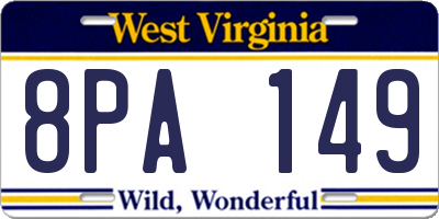 WV license plate 8PA149