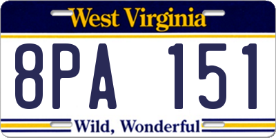 WV license plate 8PA151