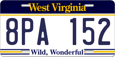 WV license plate 8PA152