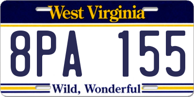 WV license plate 8PA155