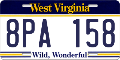 WV license plate 8PA158