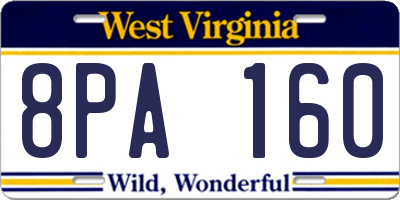 WV license plate 8PA160
