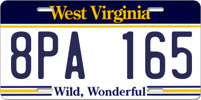 WV license plate 8PA165