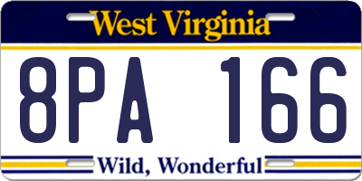 WV license plate 8PA166
