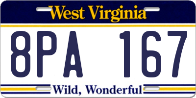 WV license plate 8PA167