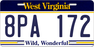 WV license plate 8PA172