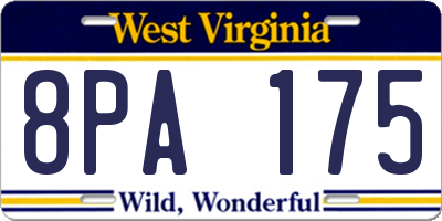 WV license plate 8PA175
