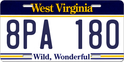 WV license plate 8PA180