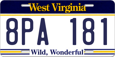 WV license plate 8PA181