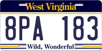 WV license plate 8PA183