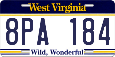WV license plate 8PA184