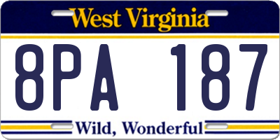 WV license plate 8PA187