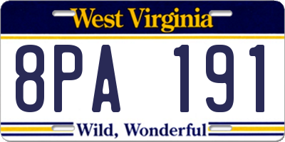 WV license plate 8PA191