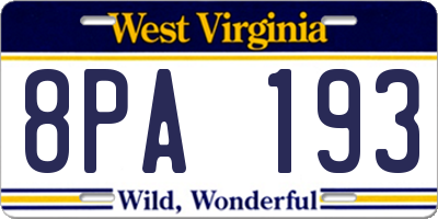 WV license plate 8PA193