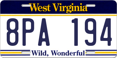 WV license plate 8PA194