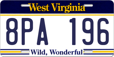WV license plate 8PA196
