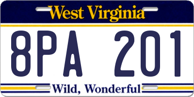 WV license plate 8PA201