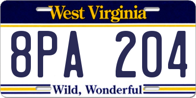 WV license plate 8PA204