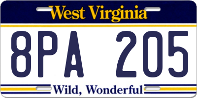 WV license plate 8PA205