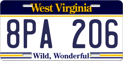 WV license plate 8PA206