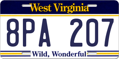 WV license plate 8PA207