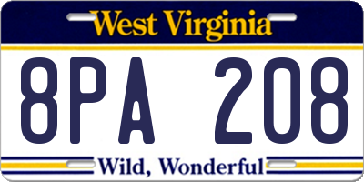 WV license plate 8PA208