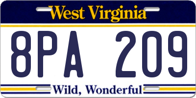 WV license plate 8PA209