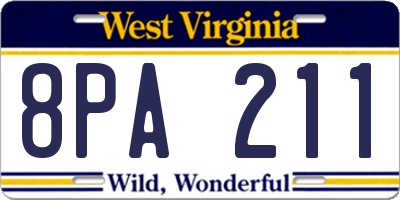 WV license plate 8PA211
