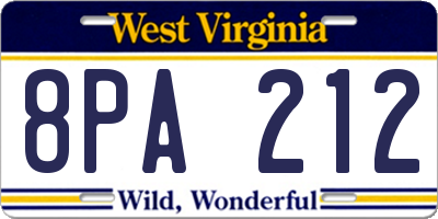 WV license plate 8PA212
